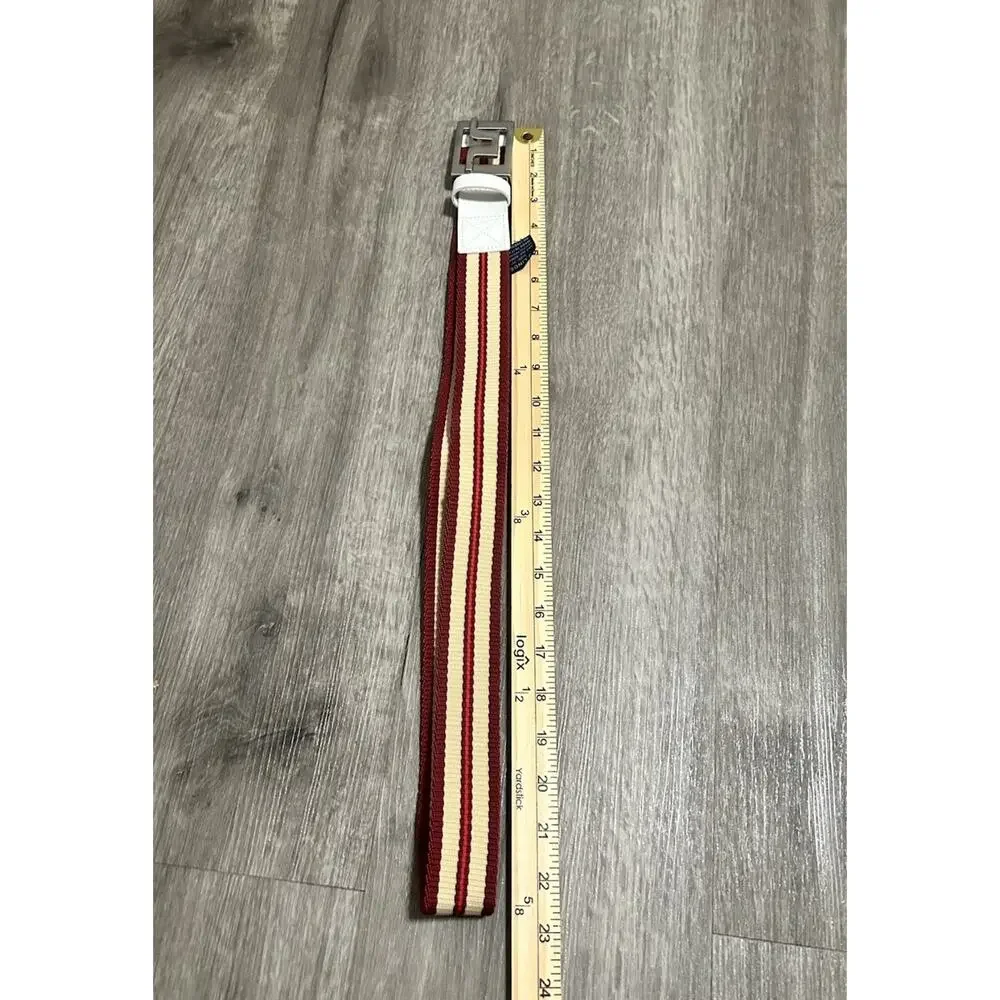 J.Lindeberg Woven Stretch Golf Belt Red Cream White Leather Italy Size 36 100cm